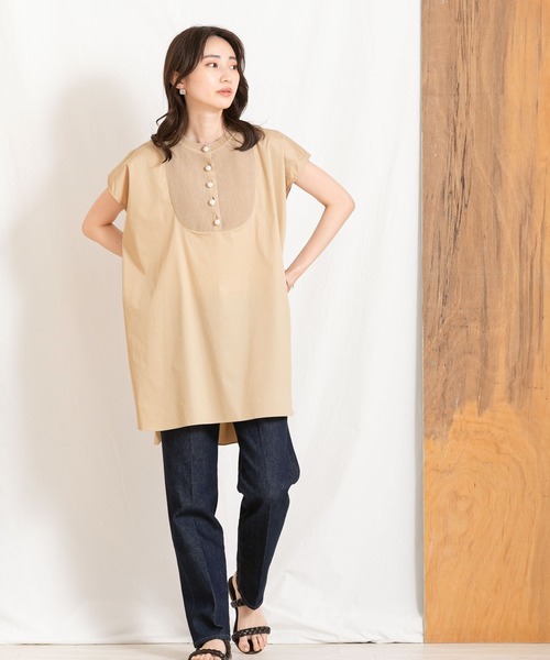 Torrazzo Donna パール付ニットシャツチュニック　トラッゾドンナ Torrazzo Donna（トラッゾドンナ）の「パール付ニットシャツ