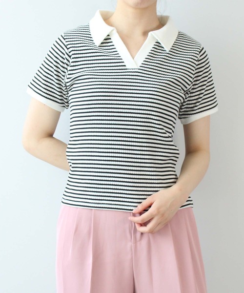 toucher du brise(トゥシェドブリーズ)の「ボーダースキッパー(Tシャツ/カットソー・レディース・モスグリーン/ダークブラウン/オフホワイト・L/M)」の5枚目の写真