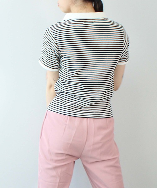 toucher du brise(トゥシェドブリーズ)の「ボーダースキッパー(Tシャツ/カットソー・レディース・モスグリーン/ダークブラウン/オフホワイト・L/M)」の6枚目の写真