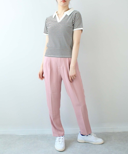 toucher du brise(トゥシェドブリーズ)の「ボーダースキッパー(Tシャツ/カットソー・レディース・モスグリーン/ダークブラウン/オフホワイト・L/M)」の7枚目の写真