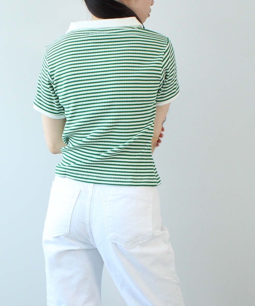toucher du brise(トゥシェドブリーズ)の「ボーダースキッパー(Tシャツ/カットソー・レディース・モスグリーン/ダークブラウン/オフホワイト・L/M)」の15枚目の写真