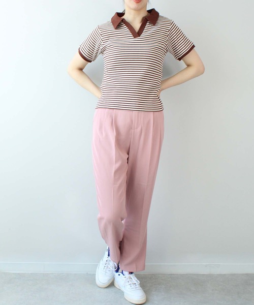 toucher du brise(トゥシェドブリーズ)の「ボーダースキッパー(Tシャツ/カットソー・レディース・モスグリーン/ダークブラウン/オフホワイト・L/M)」の11枚目の写真
