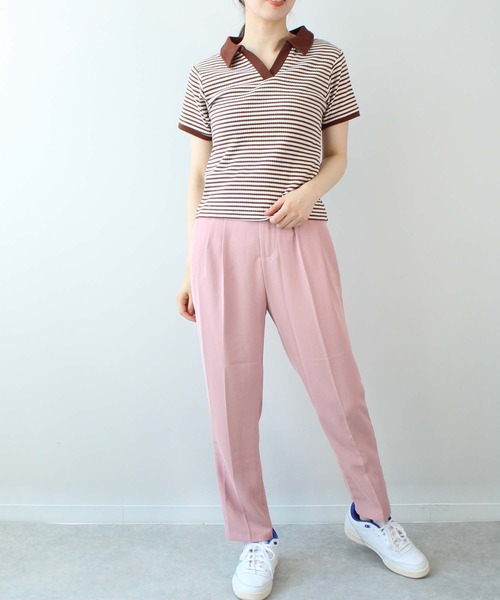 toucher du brise(トゥシェドブリーズ)の「ボーダースキッパー(Tシャツ/カットソー・レディース・モスグリーン/ダークブラウン/オフホワイト・L/M)」の12枚目の写真