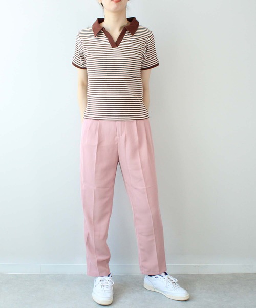 toucher du brise(トゥシェドブリーズ)の「ボーダースキッパー(Tシャツ/カットソー・レディース・モスグリーン/ダークブラウン/オフホワイト・L/M)」の13枚目の写真