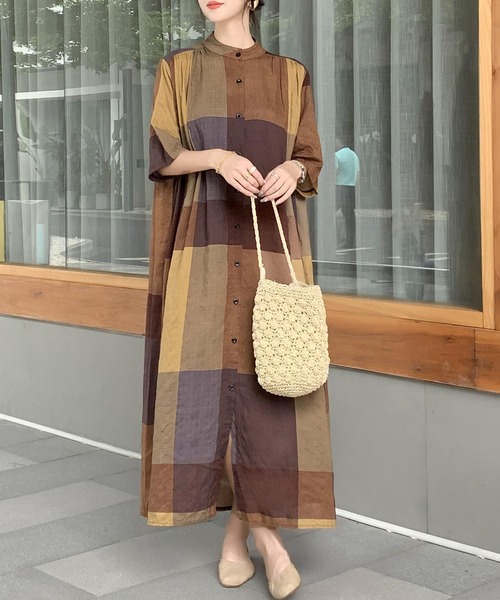FREE STYLISTS（フリー スタイリスト）の「バンドカラーAラインシャツワンピース（シャツワンピース・レディース・グレー系/ブラウン系・FREE）」の18枚目の写真