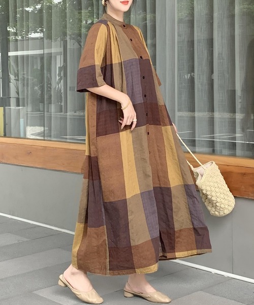 FREE STYLISTS（フリー スタイリスト）の「バンドカラーAラインシャツワンピース（シャツワンピース・レディース・グレー系/ブラウン系・FREE）」の16枚目の写真