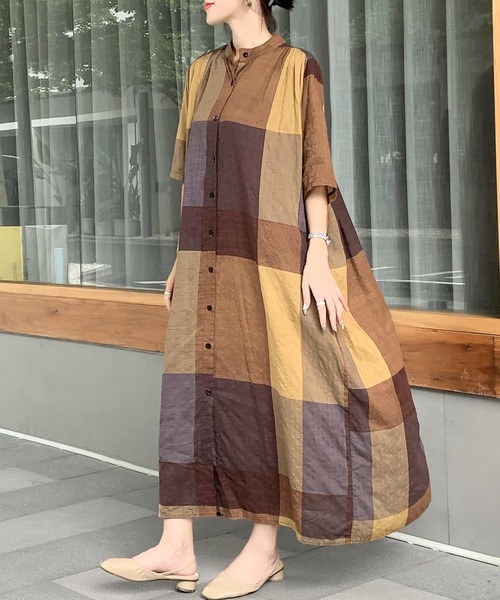 FREE STYLISTS（フリー スタイリスト）の「バンドカラーAラインシャツワンピース（シャツワンピース・レディース・グレー系/ブラウン系・FREE）」の14枚目の写真