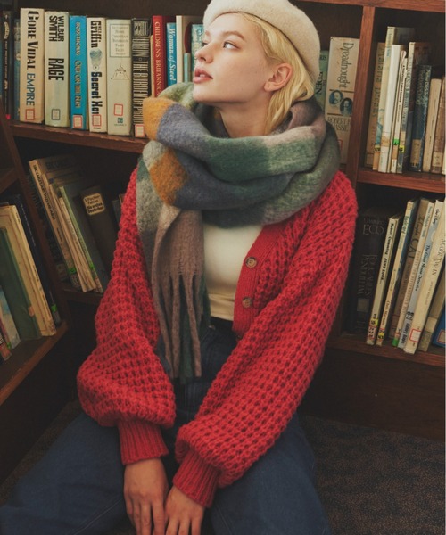 MERLOT（メルロー）の「ワッフル編みカーディガン（カーディガン/ボレロ・レディース・ブラック/レッド/グリーン/ナチュラル・FREE）」の20枚目の写真