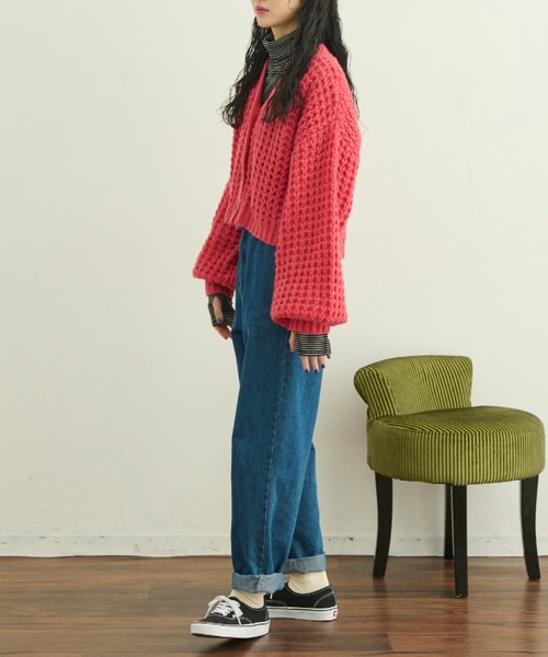 MERLOT（メルロー）の「ワッフル編みカーディガン（カーディガン/ボレロ・レディース・ブラック/レッド/グリーン/ナチュラル・FREE）」の19枚目の写真