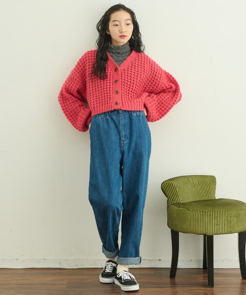 MERLOT（メルロー）の「ワッフル編みカーディガン（カーディガン/ボレロ・レディース・ブラック/レッド/グリーン/ナチュラル・FREE）」の18枚目の写真