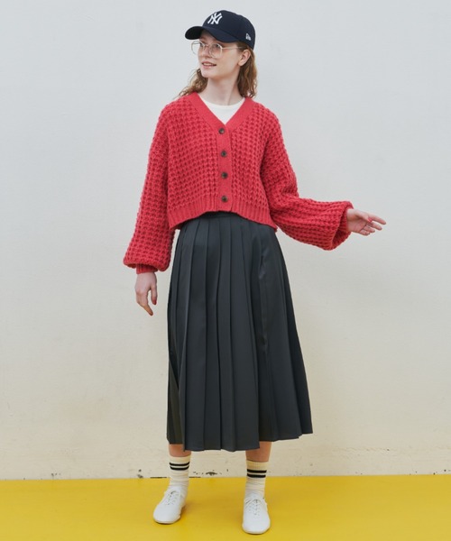 MERLOT（メルロー）の「ワッフル編みカーディガン（カーディガン/ボレロ・レディース・ブラック/レッド/グリーン/ナチュラル・FREE）」の12枚目の写真