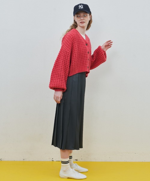 MERLOT（メルロー）の「ワッフル編みカーディガン（カーディガン/ボレロ・レディース・ブラック/レッド/グリーン/ナチュラル・FREE）」の13枚目の写真
