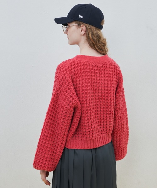 MERLOT（メルロー）の「ワッフル編みカーディガン（カーディガン/ボレロ・レディース・ブラック/レッド/グリーン/ナチュラル・FREE）」の11枚目の写真