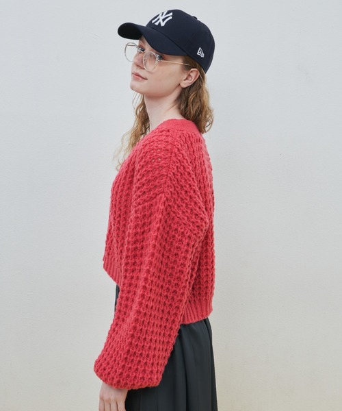 MERLOT（メルロー）の「ワッフル編みカーディガン（カーディガン/ボレロ・レディース・ブラック/レッド/グリーン/ナチュラル・FREE）」の10枚目の写真