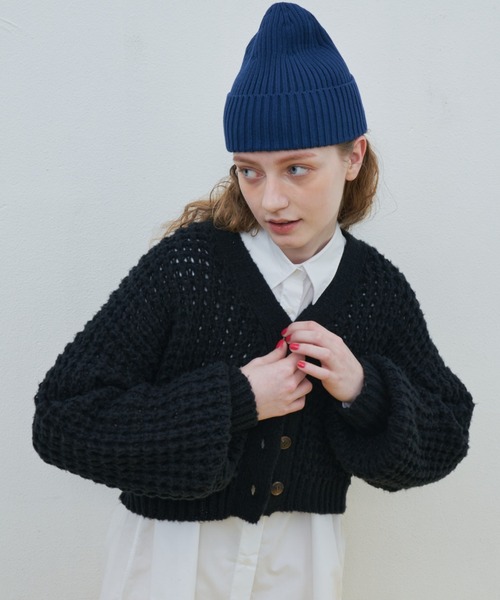 MERLOT（メルロー）の「ワッフル編みカーディガン（カーディガン/ボレロ・レディース・ブラック/レッド/グリーン/ナチュラル・FREE）」の21枚目の写真