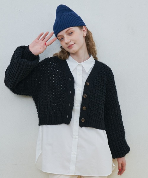 MERLOT（メルロー）の「ワッフル編みカーディガン（カーディガン/ボレロ・レディース・ブラック/レッド/グリーン/ナチュラル・FREE）」の22枚目の写真