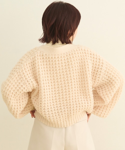 MERLOT（メルロー）の「ワッフル編みカーディガン（カーディガン/ボレロ・レディース・ブラック/レッド/グリーン/ナチュラル・FREE）」の6枚目の写真