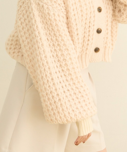 MERLOT（メルロー）の「ワッフル編みカーディガン（カーディガン/ボレロ・レディース・ブラック/レッド/グリーン/ナチュラル・FREE）」の8枚目の写真