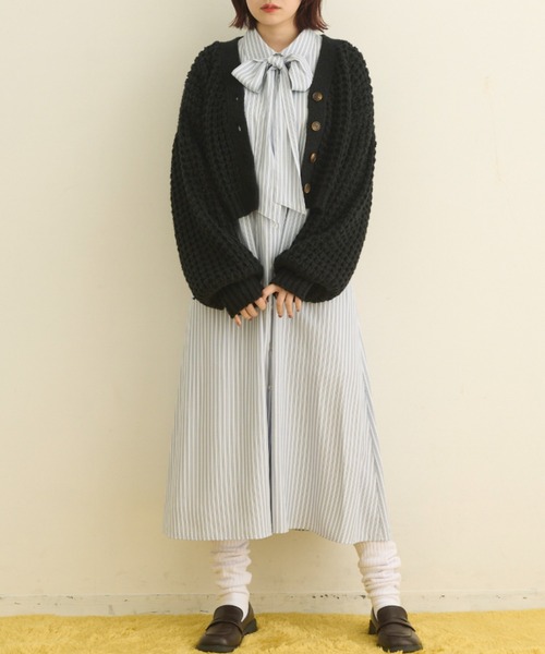 MERLOT（メルロー）の「ワッフル編みカーディガン（カーディガン/ボレロ・レディース・ブラック/レッド/グリーン/ナチュラル・FREE）」の7枚目の写真