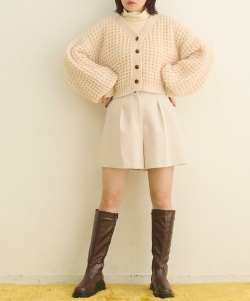 MERLOT（メルロー）の「ワッフル編みカーディガン（カーディガン/ボレロ・レディース・ブラック/レッド/グリーン/ナチュラル・FREE）」の5枚目の写真