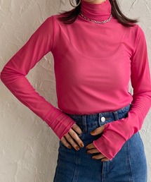 She's Closet（シーズクローゼット）の「指穴あきフィンガーホールメロウフリルハイネック長袖シアートップス（Tシャツ/カットソー・レディース・ピンク系）」