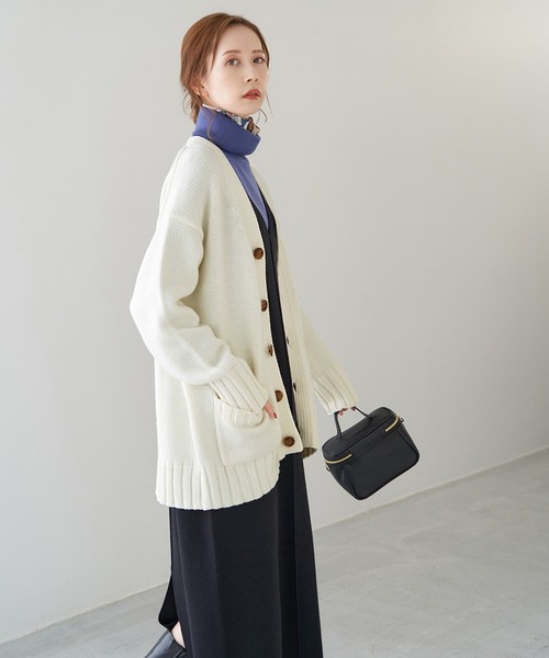 ROPE' PICNIC(ロペピクニック)の「【WEB限定カラー:レッド】バンドンニットミドル丈カーディガン(カーディガン/ボレロ・レディース・ブラック/レッド/ブルー/オレンジ系その他/キナリ・38)」の2枚目の写真