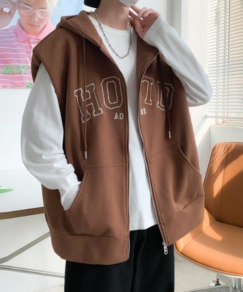 MGV(エムジーヴィー)の「カレッジロゴダブルジップベストパーカー(ベスト・メンズ・ブラウン/グレー・MEDIUM/LARGE/X-LARGE)」の4枚目の写真