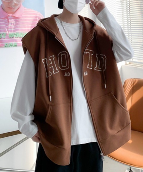 MGV(エムジーヴィー)の「カレッジロゴダブルジップベストパーカー(ベスト・メンズ・ブラウン/グレー・MEDIUM/LARGE/X-LARGE)」の8枚目の写真