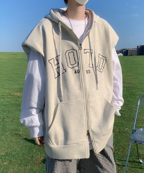 MGV(エムジーヴィー)の「カレッジロゴダブルジップベストパーカー(ベスト・メンズ・ブラウン/グレー・MEDIUM/LARGE/X-LARGE)」の12枚目の写真
