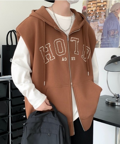 MGV(エムジーヴィー)の「カレッジロゴダブルジップベストパーカー(ベスト・メンズ・ブラウン/グレー・MEDIUM/LARGE/X-LARGE)」の15枚目の写真
