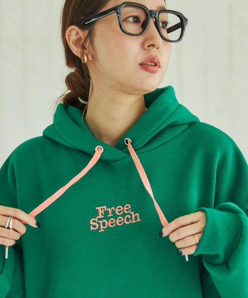 coen（コーエン）の「FreeSpeech(フリースピーチ)裏起毛フーディー（パーカー・レディース・ダークグリーン/オフホワイト・L/M）」の3枚目の写真