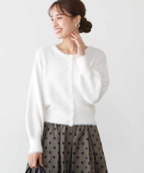 M.deux（エムドゥ）の「クルーネックシャギーカーデ（カーディガン/ボレロ・レディース・ライトグレー/ブラック/ラベンダー/オフホワイト/ベージュ・MEDIUM）」の2枚目の写真