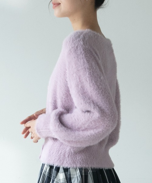 M.deux（エムドゥ）の「クルーネックシャギーカーデ（カーディガン/ボレロ・レディース・ライトグレー/ブラック/ラベンダー/オフホワイト/ベージュ・MEDIUM）」の10枚目の写真