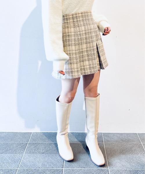 NOMAE(ノーマエ)の「ロービングチェックタックミニスカート(スカート・レディース・グレー/ブラウン・FREE)」の8枚目の写真