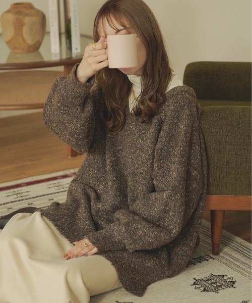 Ambre Neige（アンブルネージュ）の「【前後2WAY】メランジブークレニット／WEB/EC限定商品（ニット/セーター・レディース・ダークブラウン/ライトブラウン/ピンク/ベージュ・FREE）」の14枚目の写真