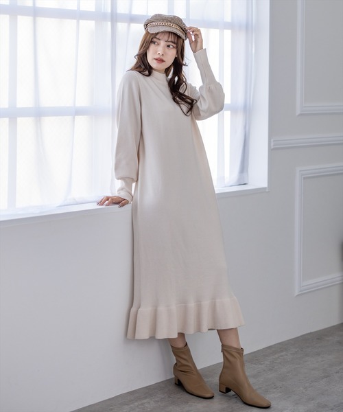 clear（クリア）の「裾フレアニットワンピース（ワンピース・レディース・グレイッシュベージュ/アイボリー/ブラック・F）」の21枚目の写真