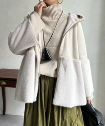 【WEB限定】フェイクムートン×ファー切替ハーフコート