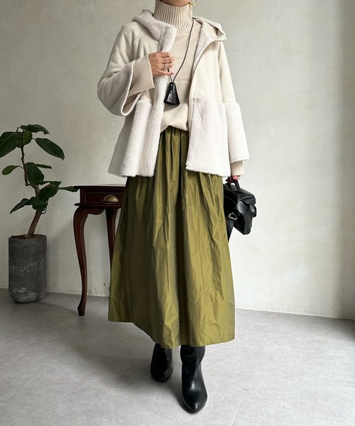 DouDou(ドゥドゥ)の「【WEB限定】フェイクムートン×ファー切替ハーフコート(その他アウター・レディース・ベージュ/モカ・FREE)」の11枚目の写真