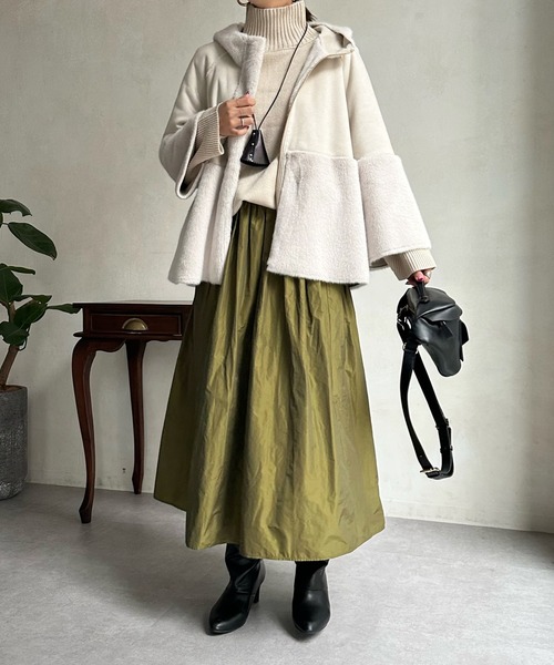 DouDou(ドゥドゥ)の「【WEB限定】フェイクムートン×ファー切替ハーフコート(その他アウター・レディース・ベージュ/モカ・FREE)」の15枚目の写真