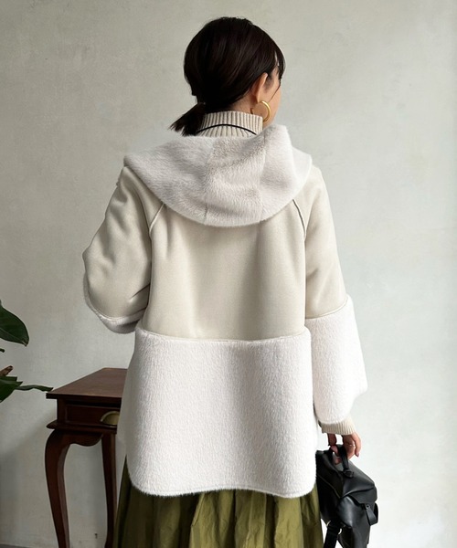 DouDou(ドゥドゥ)の「【WEB限定】フェイクムートン×ファー切替ハーフコート(その他アウター・レディース・ベージュ/モカ・FREE)」の12枚目の写真