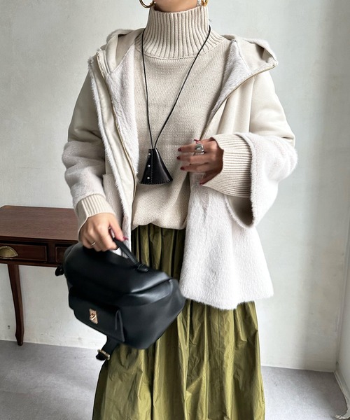 DouDou(ドゥドゥ)の「【WEB限定】フェイクムートン×ファー切替ハーフコート(その他アウター・レディース・ベージュ/モカ・FREE)」の19枚目の写真