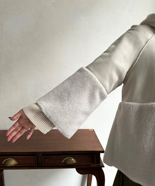 DouDou(ドゥドゥ)の「【WEB限定】フェイクムートン×ファー切替ハーフコート(その他アウター・レディース・ベージュ/モカ・FREE)」の14枚目の写真