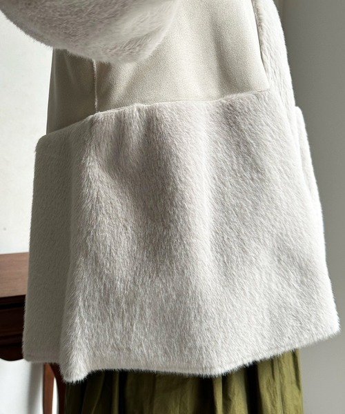 DouDou(ドゥドゥ)の「【WEB限定】フェイクムートン×ファー切替ハーフコート(その他アウター・レディース・ベージュ/モカ・FREE)」の18枚目の写真