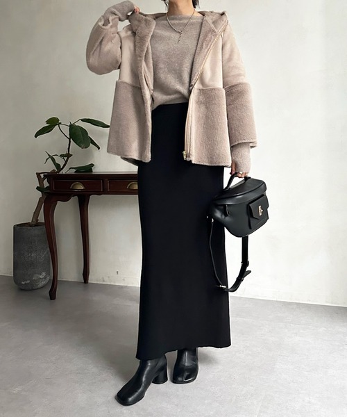 DouDou(ドゥドゥ)の「【WEB限定】フェイクムートン×ファー切替ハーフコート(その他アウター・レディース・ベージュ/モカ・FREE)」の16枚目の写真