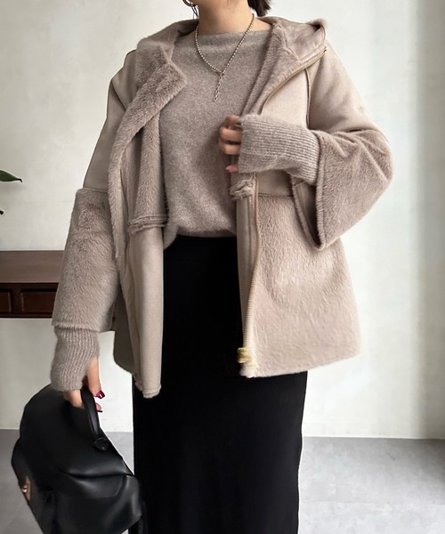 DouDou(ドゥドゥ)の「【WEB限定】フェイクムートン×ファー切替ハーフコート(その他アウター・レディース・ベージュ/モカ・FREE)」の20枚目の写真