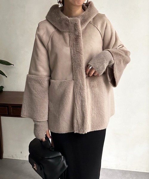 DouDou(ドゥドゥ)の「【WEB限定】フェイクムートン×ファー切替ハーフコート(その他アウター・レディース・ベージュ/モカ・FREE)」の13枚目の写真