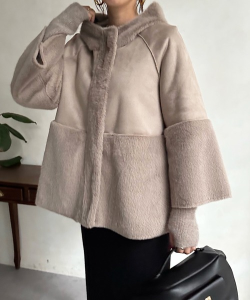 DouDou(ドゥドゥ)の「【WEB限定】フェイクムートン×ファー切替ハーフコート(その他アウター・レディース・ベージュ/モカ・FREE)」の17枚目の写真