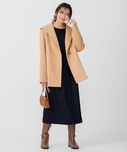 [美品]23区 ウールカシミヤビーバーコート フード付き 38 ピンクベージュ 23区 ウールカシミヤビーバー フード付き ショートコート （ベージュ系