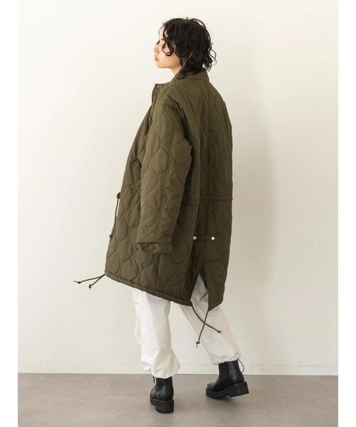 koe（コエ）の「ポリシレー中綿キルトフィッシュテールコート（その他アウター・レディース・オリーブ/ブラック・L/M）」の6枚目の写真