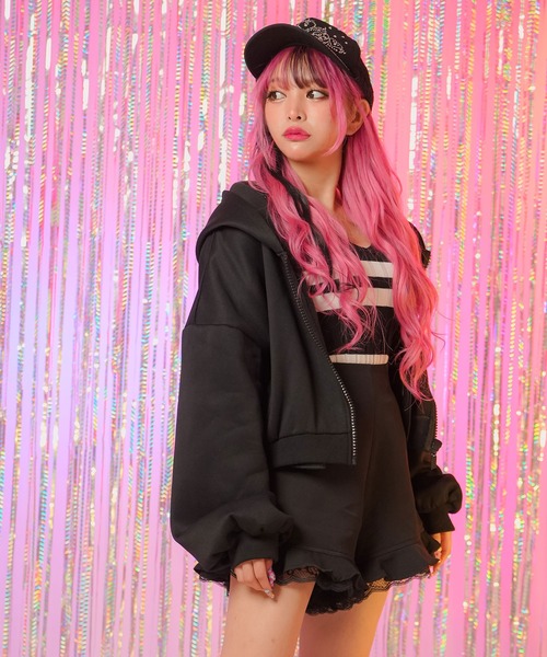 セール】コンパクト丈オーバーサイズ裏起毛パーカー【スウェット】【裏